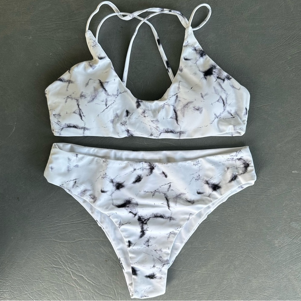 Two Piece Swimsuit White Marble